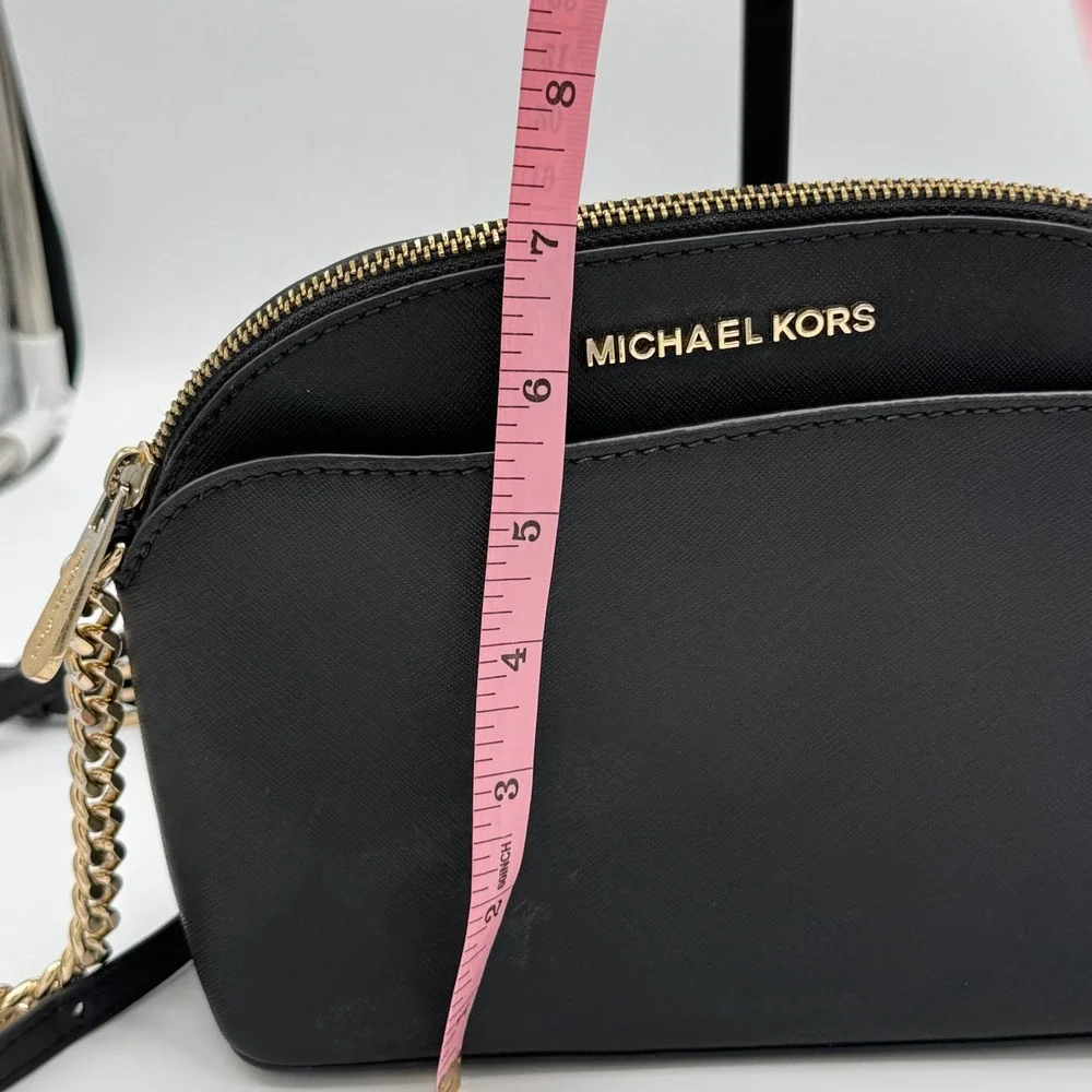 Michael Kors Emmy Black Saffiano Leather Dome Crossbody Bag 9x7 Chain Strap
